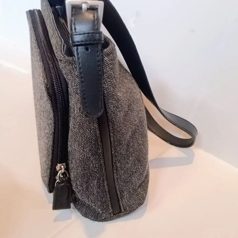 Vintage Capezio Herringbone Canvas Shoulder Bag-Adjustable Straps-Black-Gray